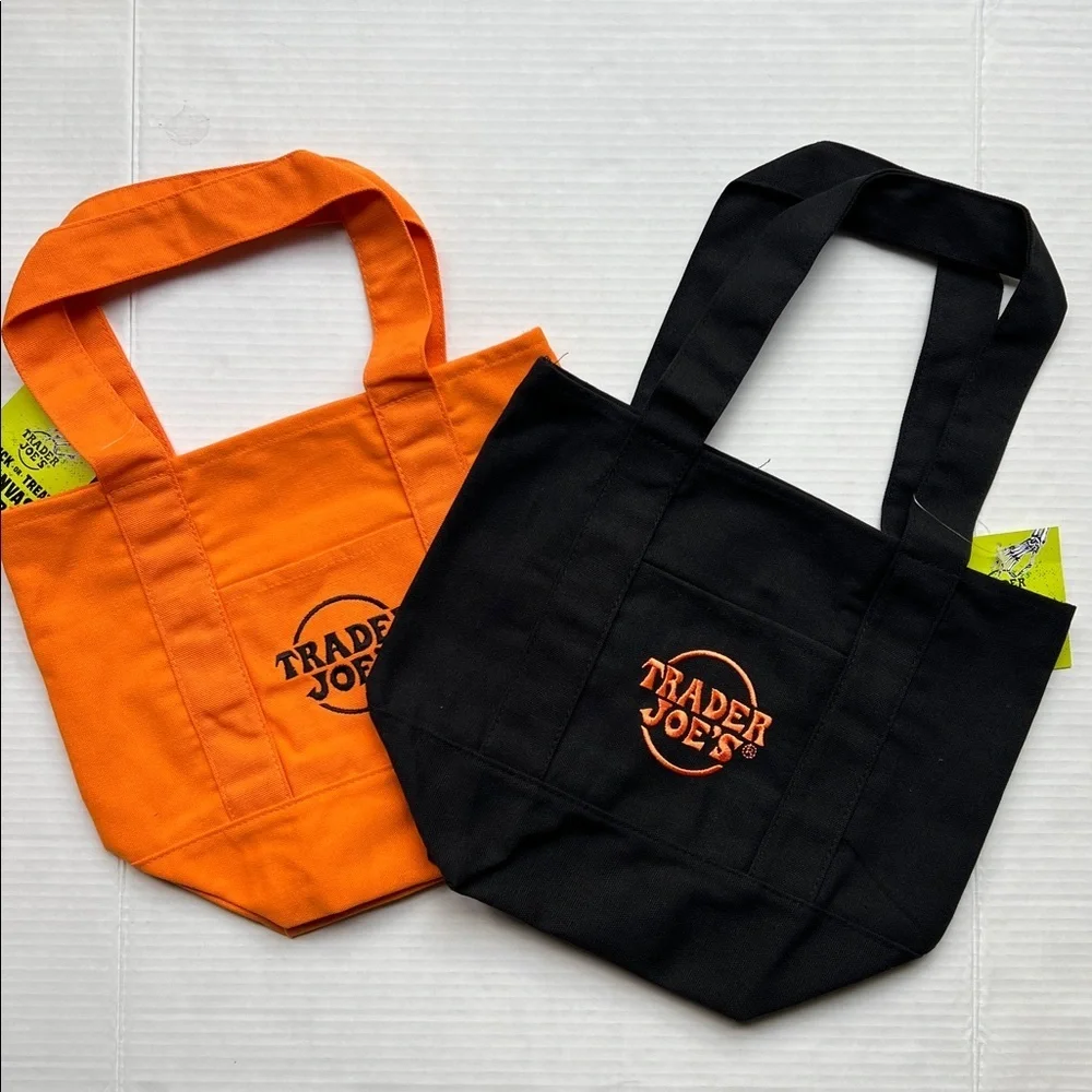 Trader Joe's Special Edition Orange and Black Canvas Tote Bags 2 Pack
